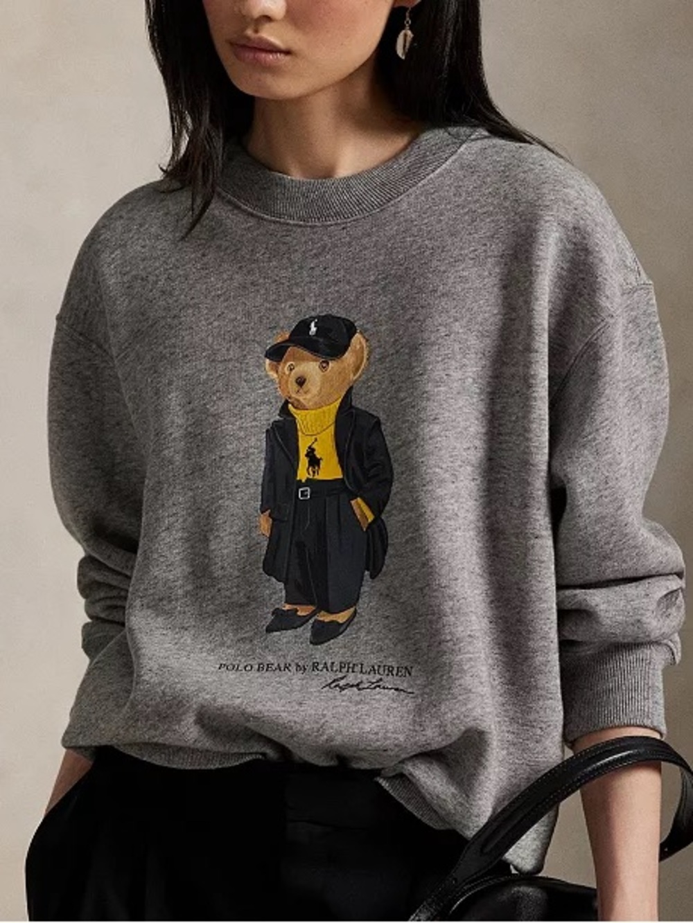 Ralph Lauren Women's Polo Bear Fleece Crewneck Sweatshirt in Gray